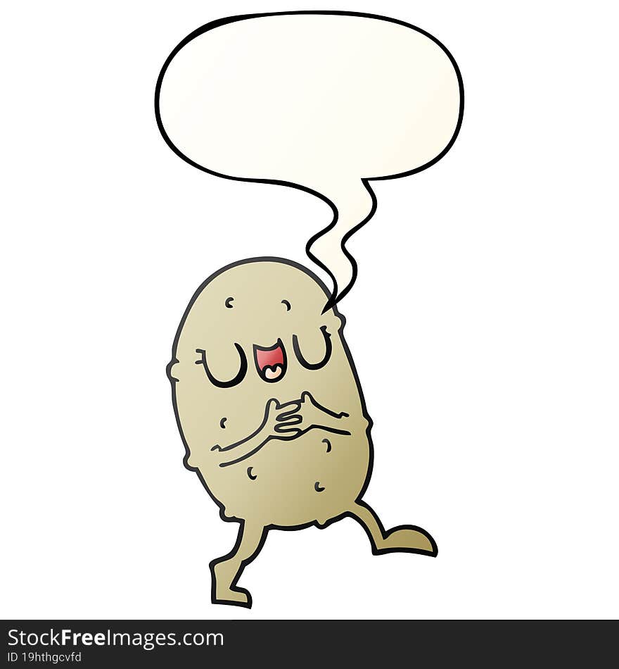 cartoon happy potato and speech bubble in smooth gradient style