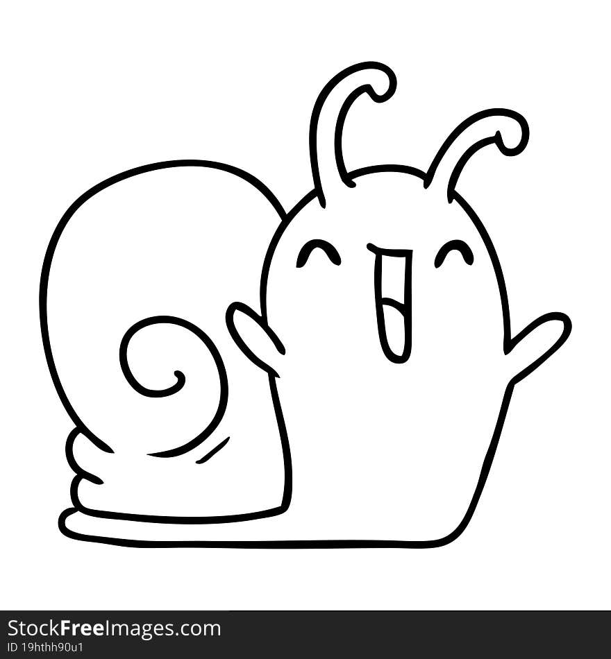 line drawing kawaii happy cute snail