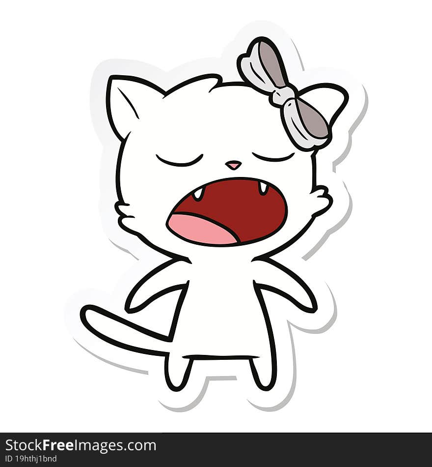 sticker of a cartoon meowing cat