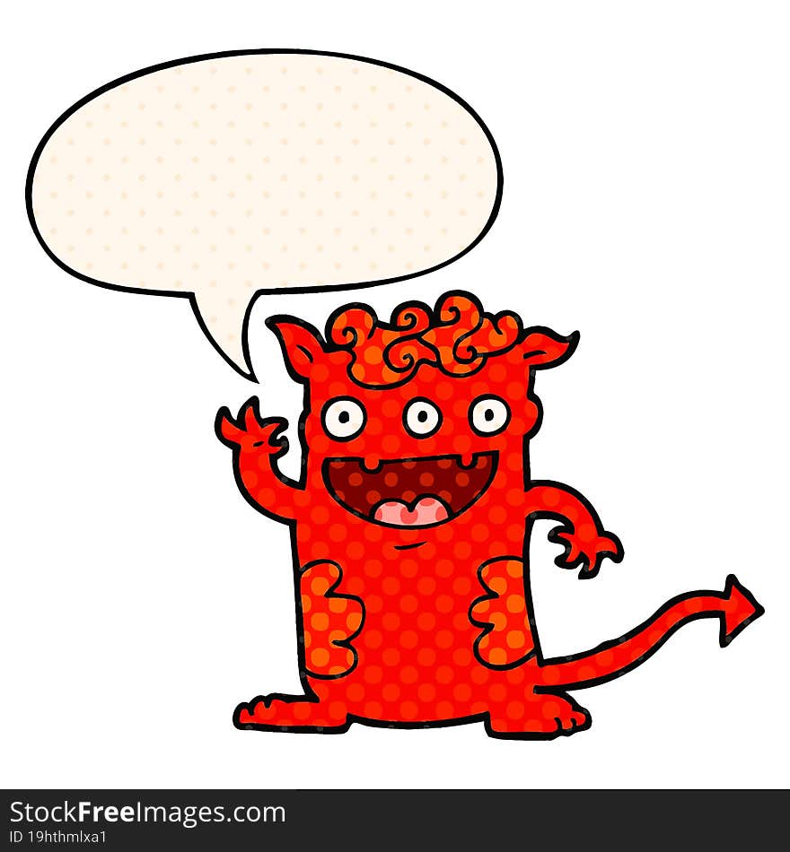 Cartoon Halloween Monster And Speech Bubble In Comic Book Style