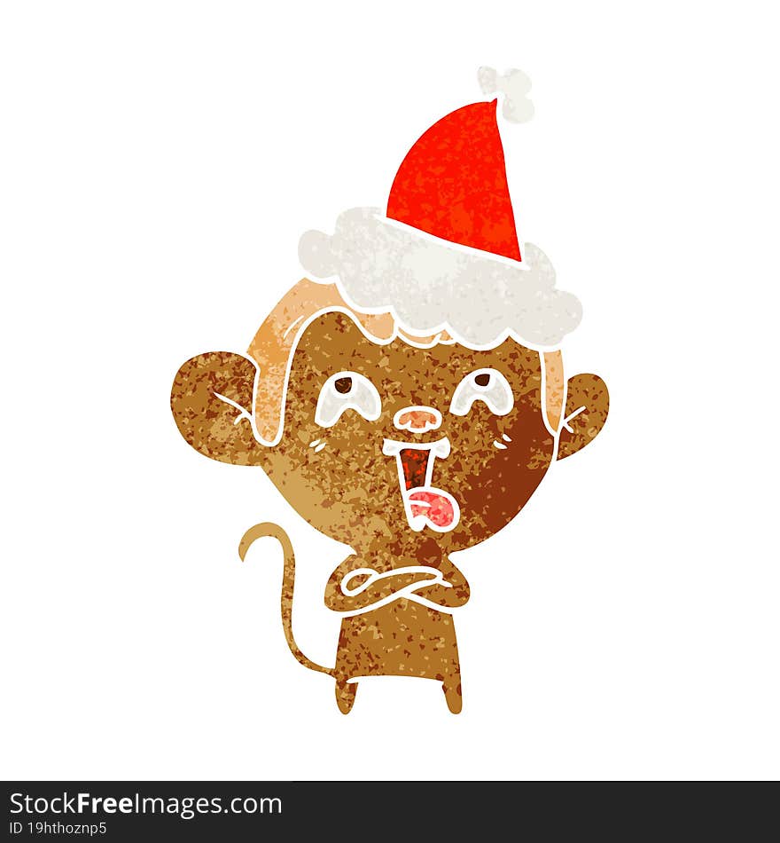 crazy retro cartoon of a monkey wearing santa hat