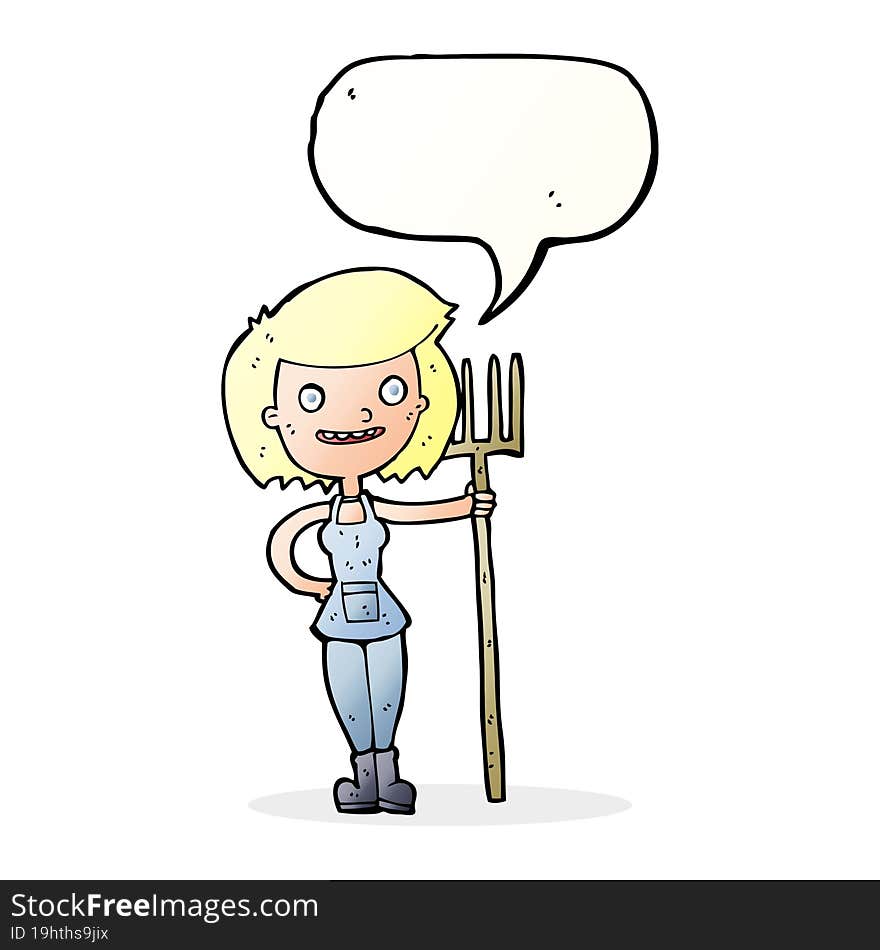 Cartoon Happy Farmer Girl With Speech Bubble