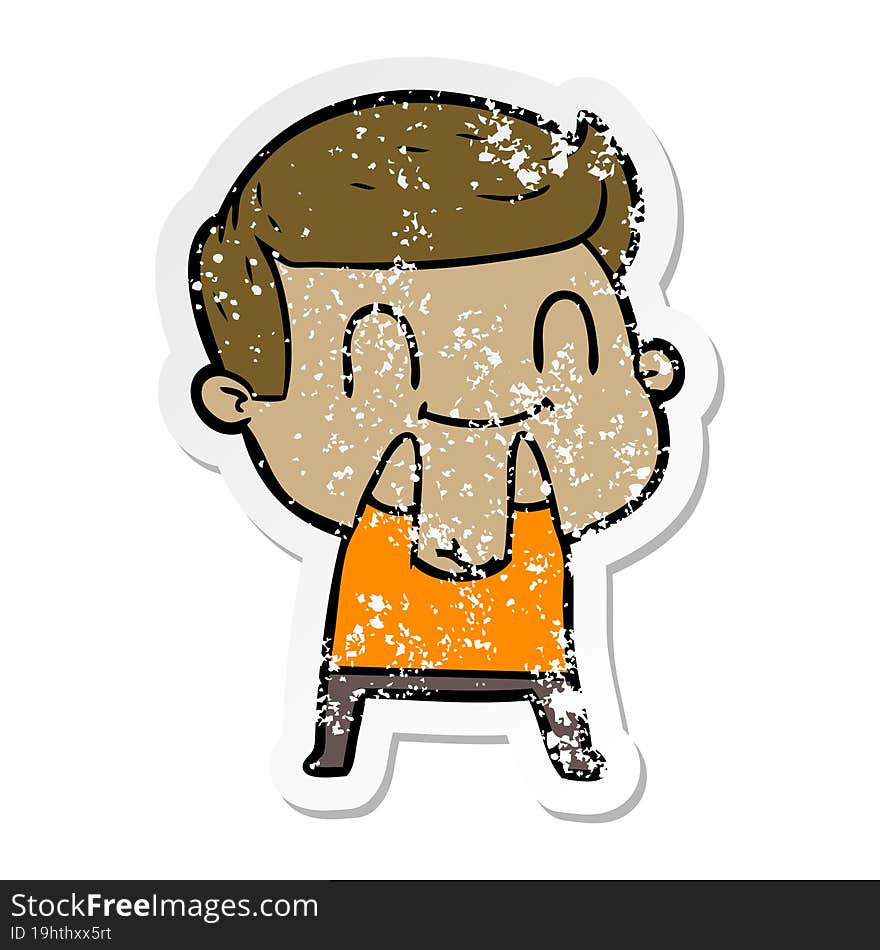 distressed sticker of a cartoon friendly man