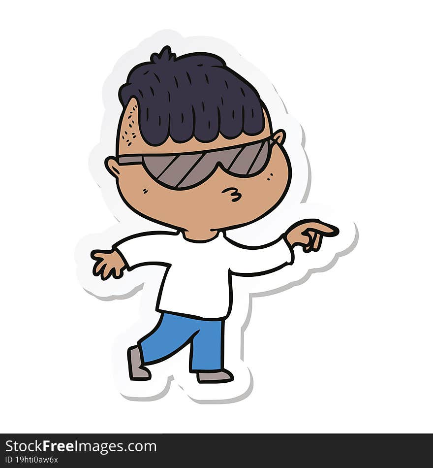 sticker of a cartoon boy wearing sunglasses pointing