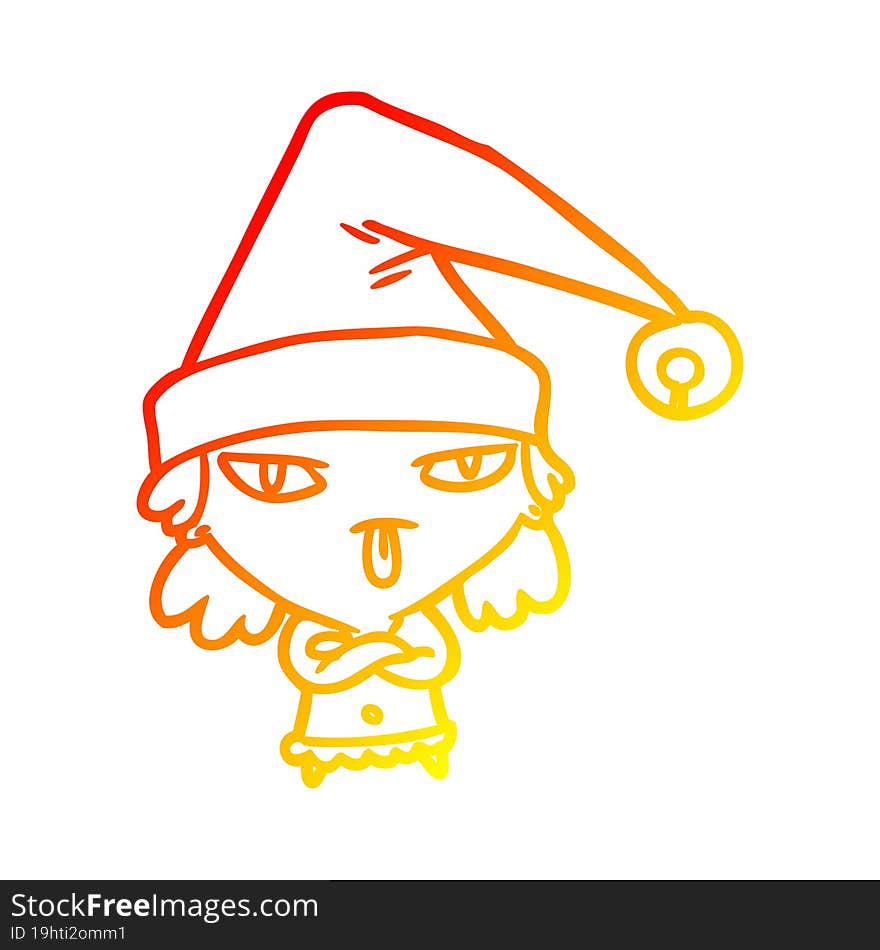 warm gradient line drawing girl wearing christmas hat