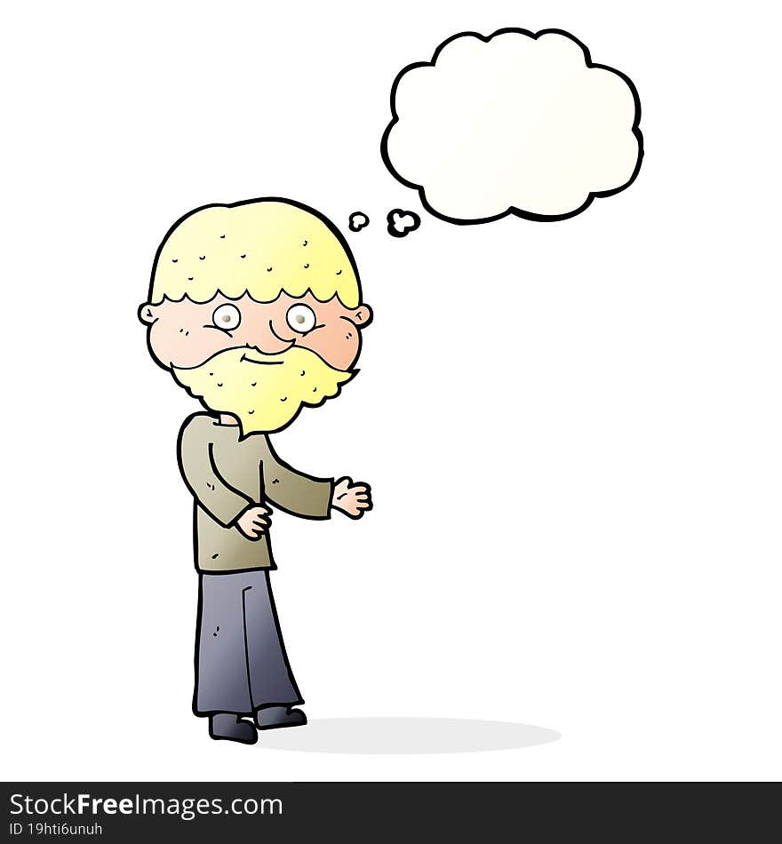 Cartoon Happy Bearded Man With Thought Bubble