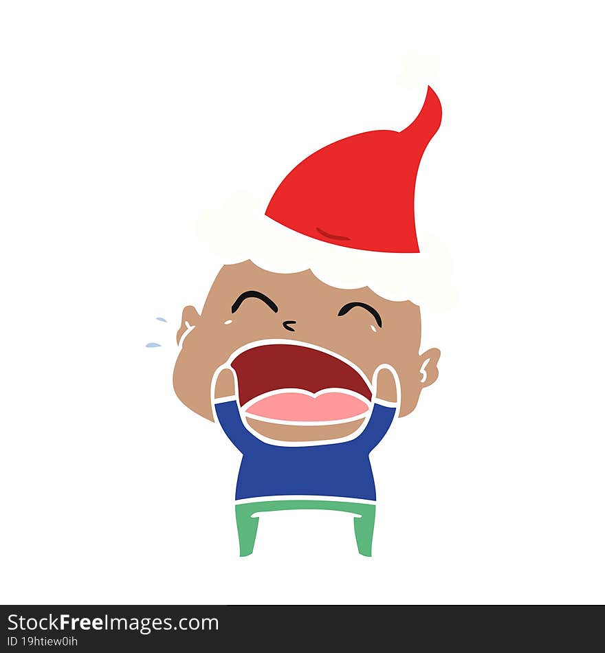 flat color illustration of a shouting bald man wearing santa hat