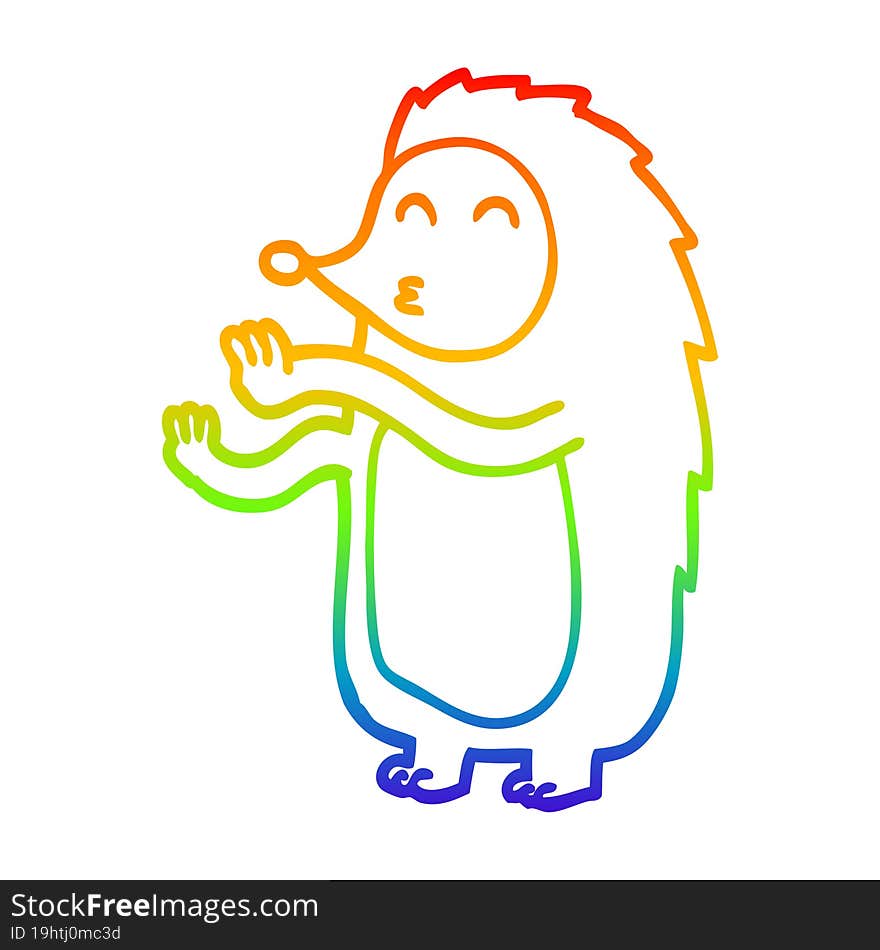 rainbow gradient line drawing of a cartoon happy hedgehog