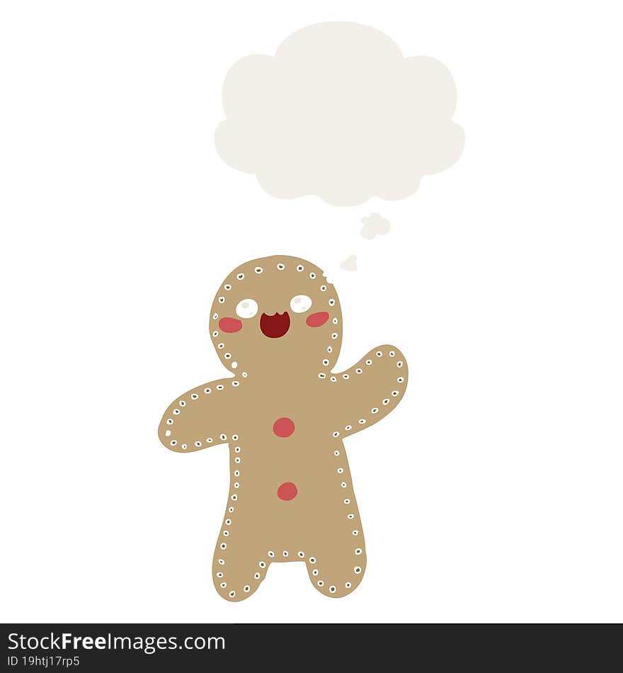 cartoon gingerbread man and thought bubble in retro style