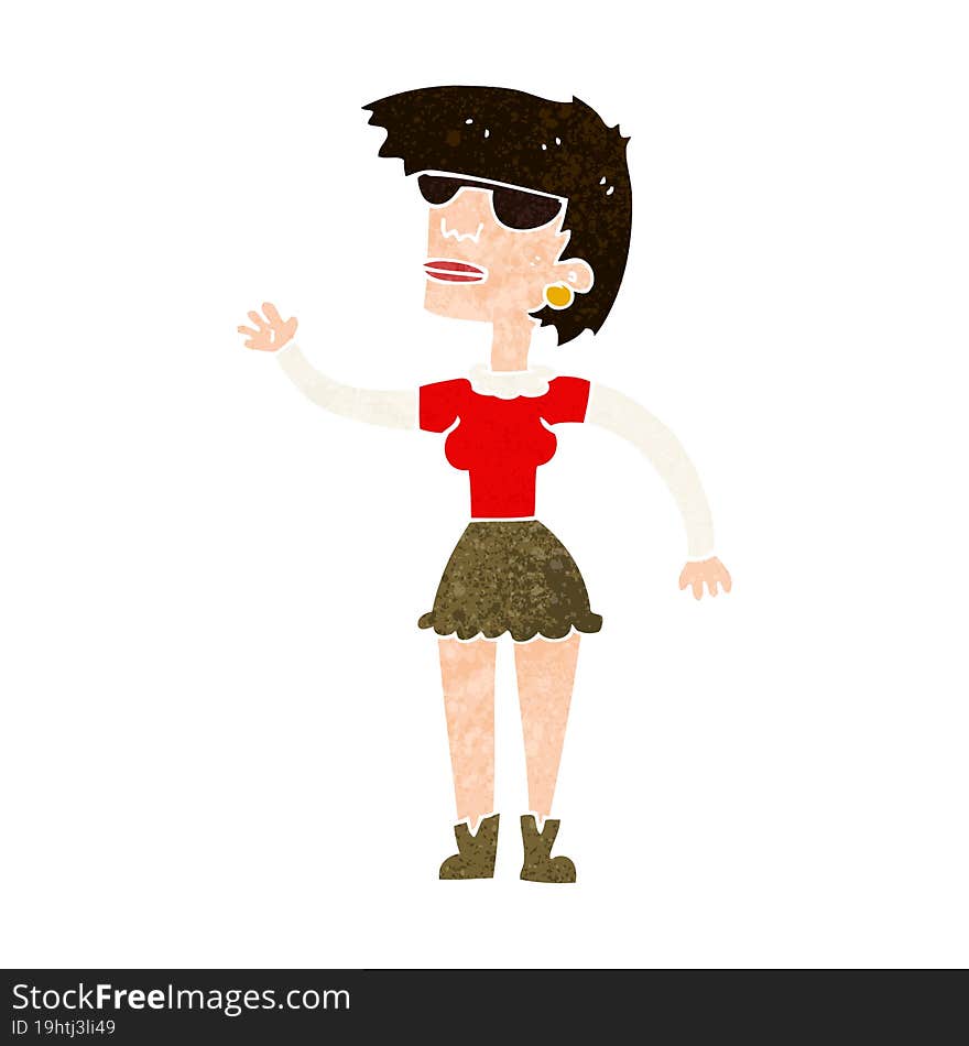 Cartoon Woman In Spectacles Waving