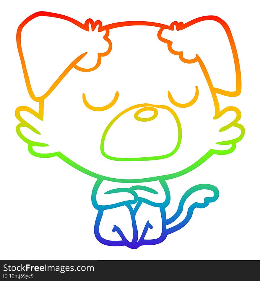 Rainbow Gradient Line Drawing Cartoon Dog