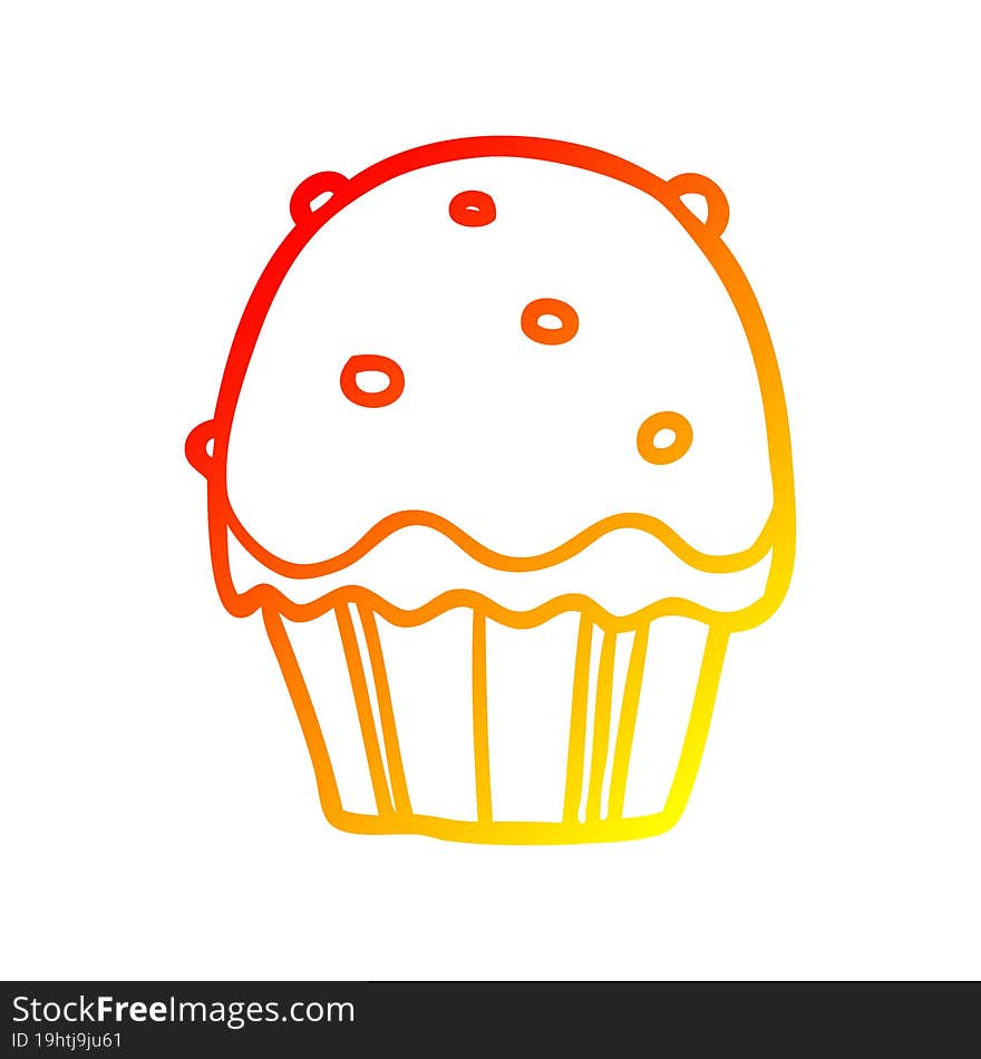 warm gradient line drawing of a Cartoon cupcake