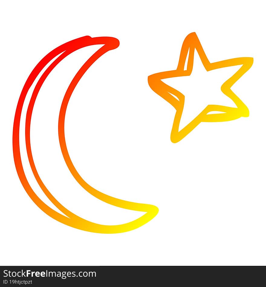 warm gradient line drawing cartoon moon and star shape