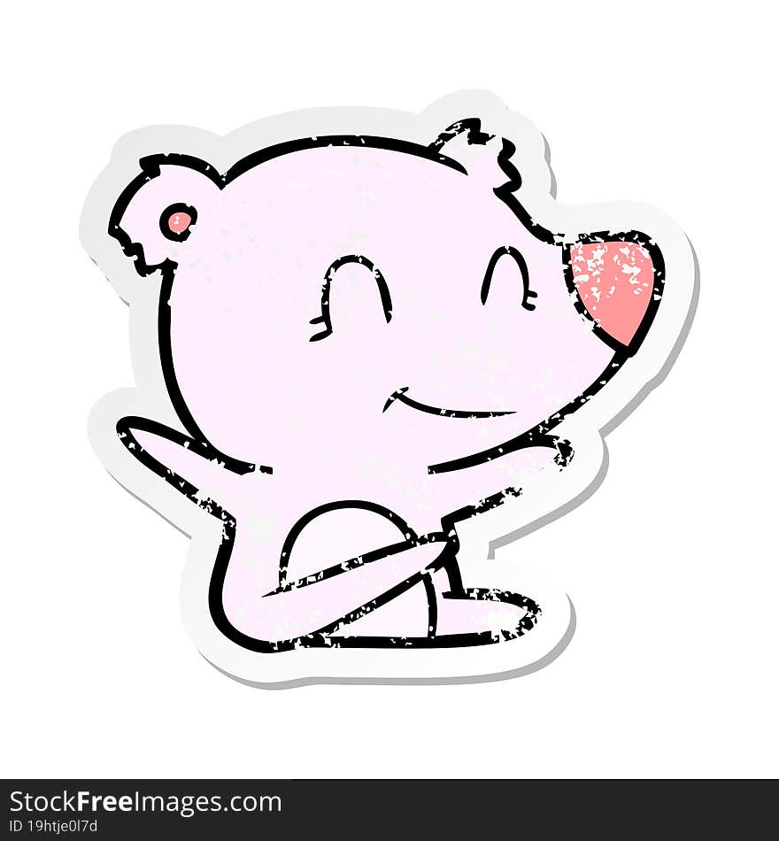 Distressed Sticker Of A Smiling Bear Cartoon