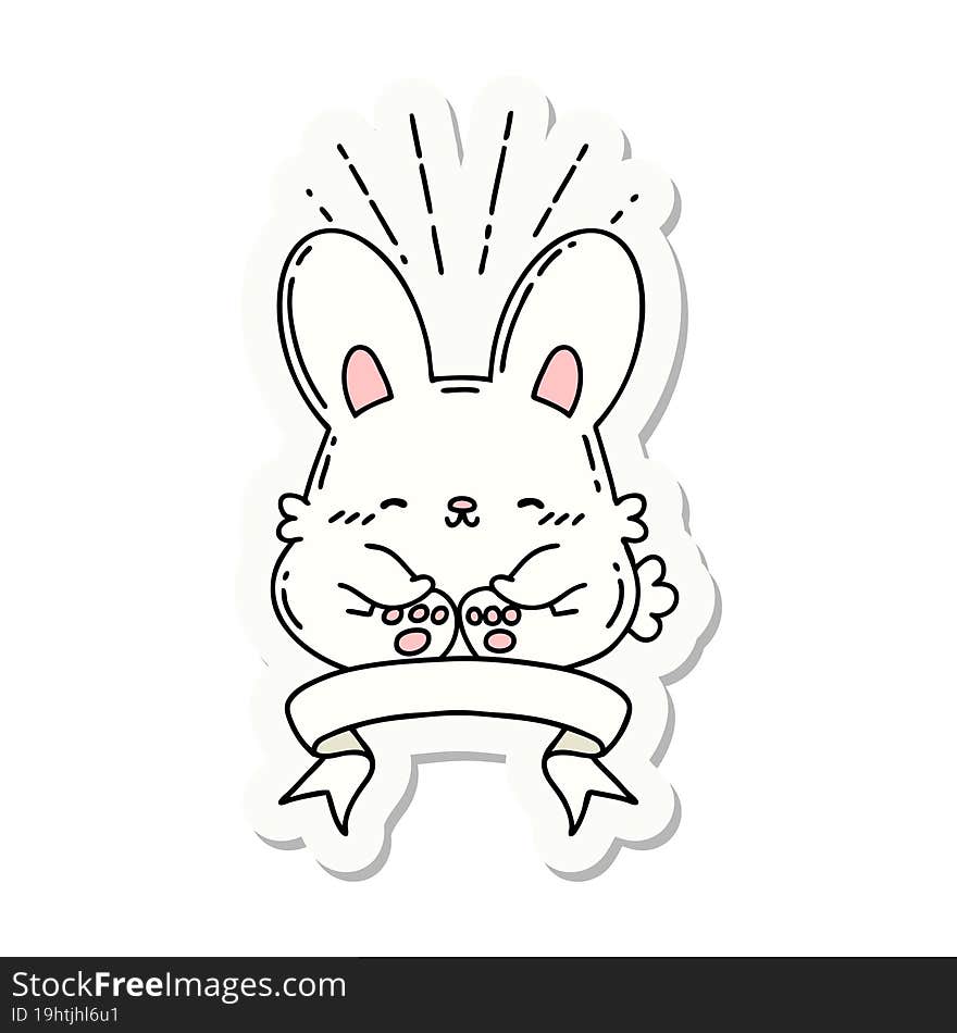 sticker of a tattoo style happy rabbit