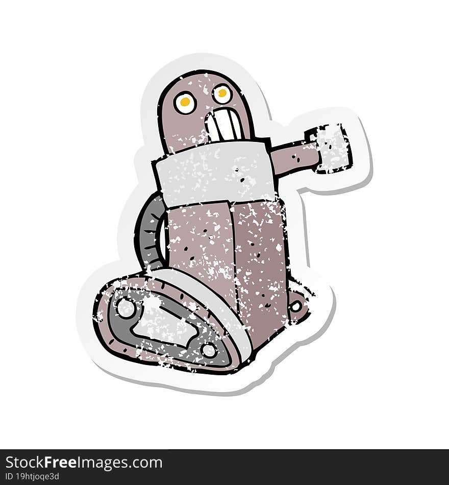 Retro Distressed Sticker Of A Cartoon Tank Robot