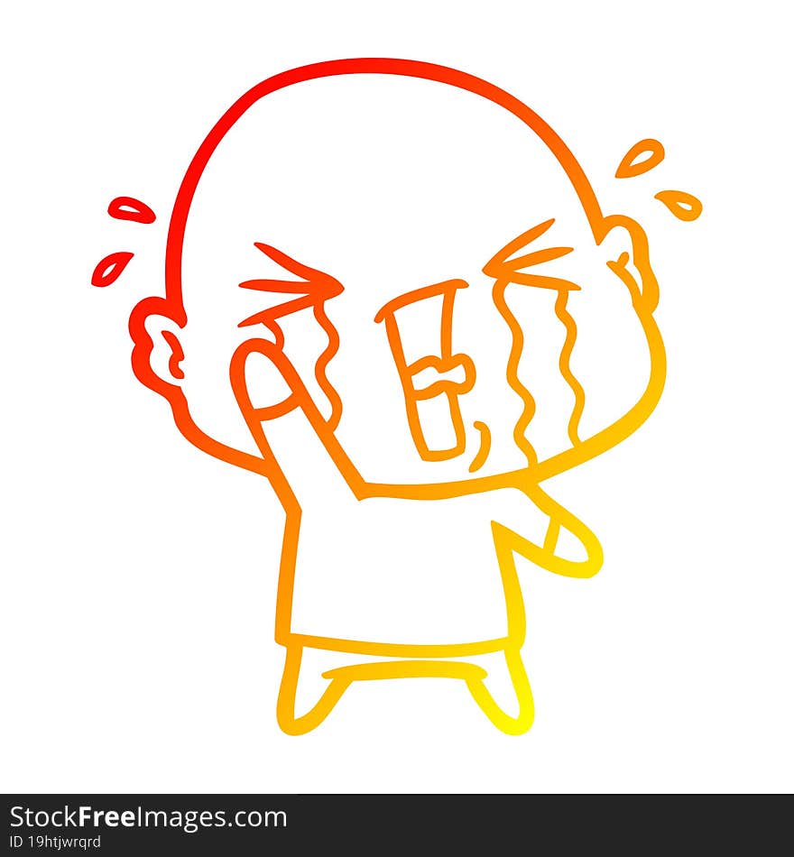 Warm Gradient Line Drawing Cartoon Crying Bald Man