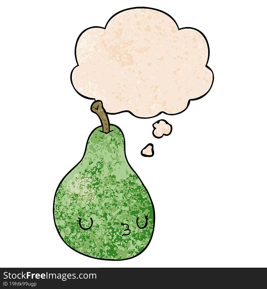 cartoon pear and thought bubble in grunge texture pattern style