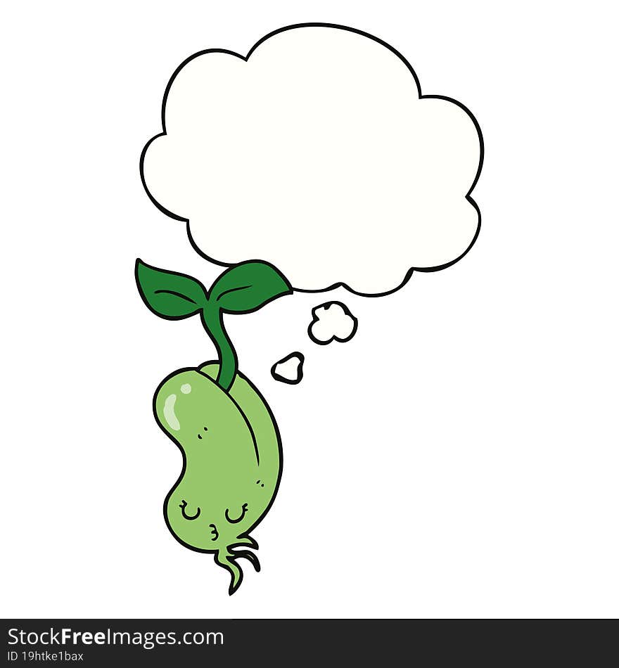 cartoon sprouting bean and thought bubble