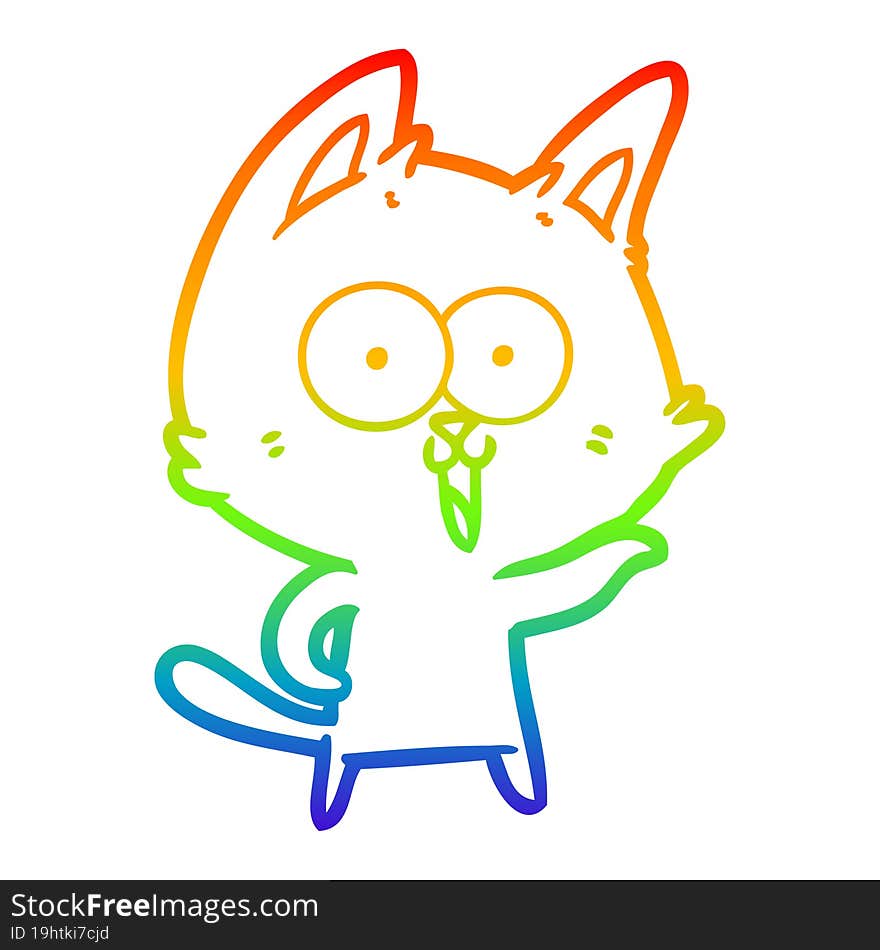 rainbow gradient line drawing funny cartoon cat