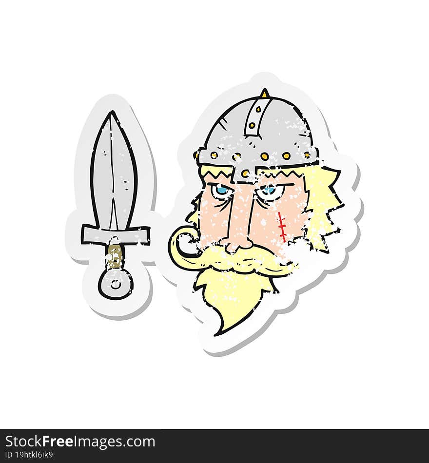 retro distressed sticker of a cartoon viking warrior