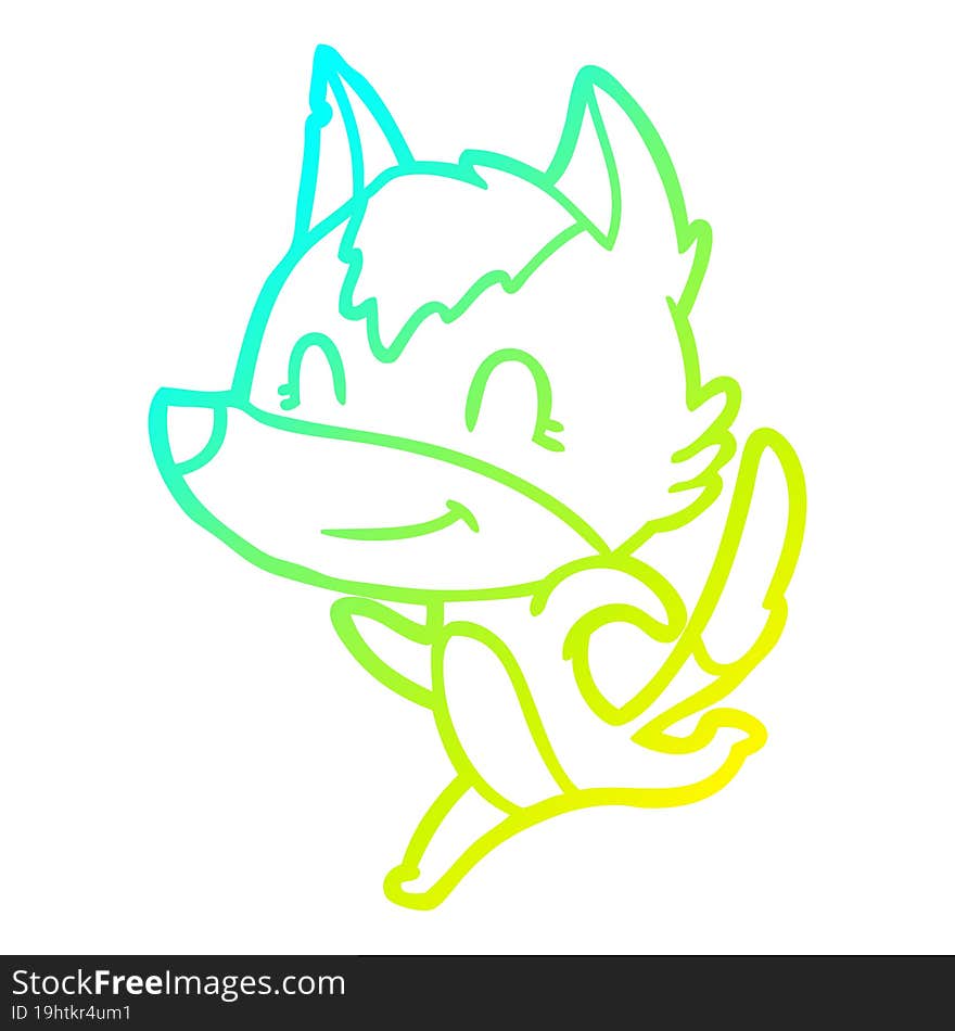 cold gradient line drawing friendly cartoon wolf running