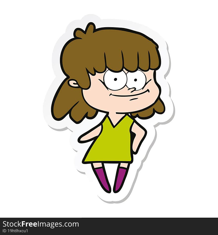 sticker of a cartoon smiling woman