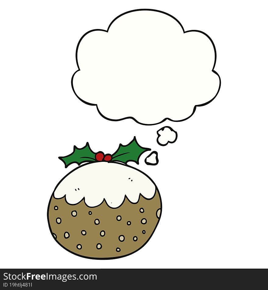 cartoon christmas pudding with thought bubble