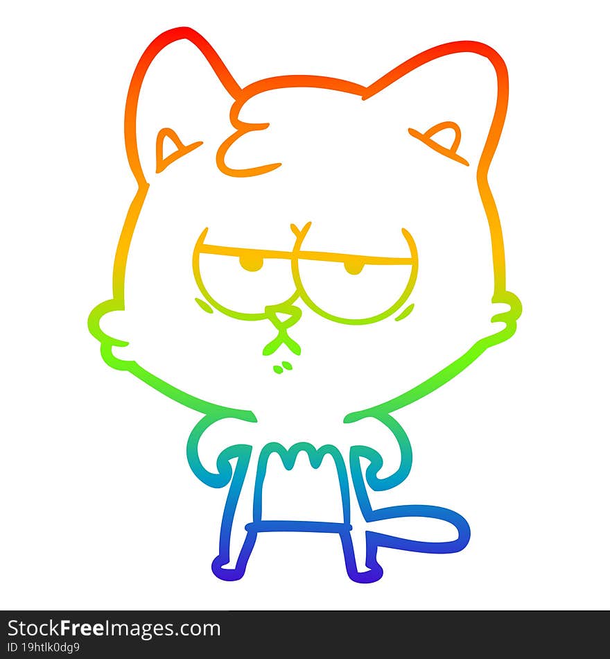 rainbow gradient line drawing bored cartoon cat