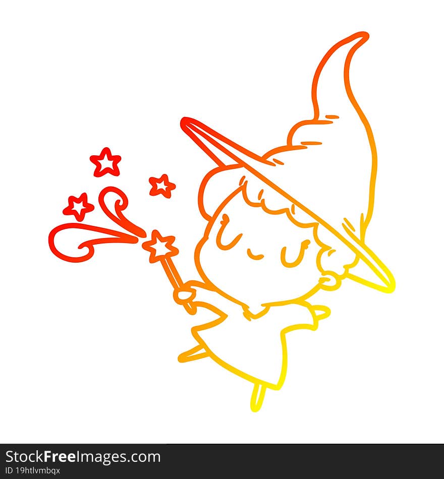 warm gradient line drawing cute witch casting spell