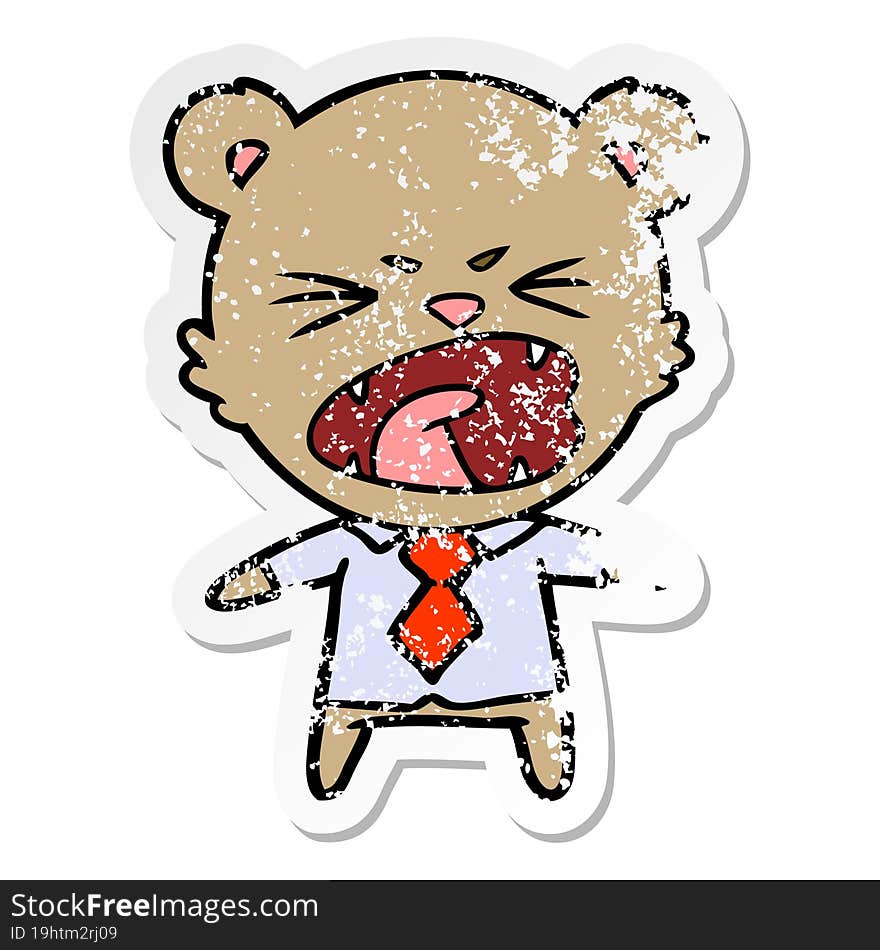 Distressed Sticker Of A Angry Cartoon Bear