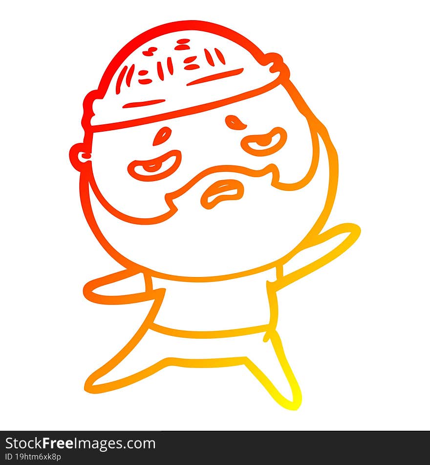 Warm Gradient Line Drawing Cartoon Worried Man With Beard