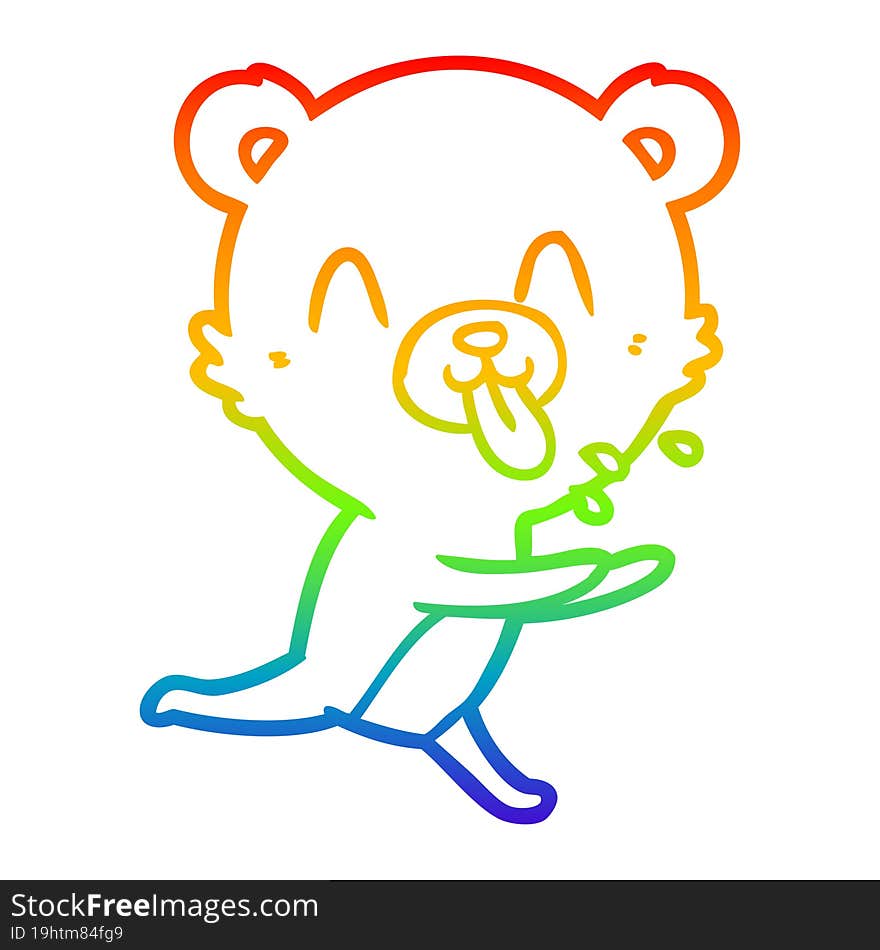 rainbow gradient line drawing rude cartoon polar bear sticking out tongue