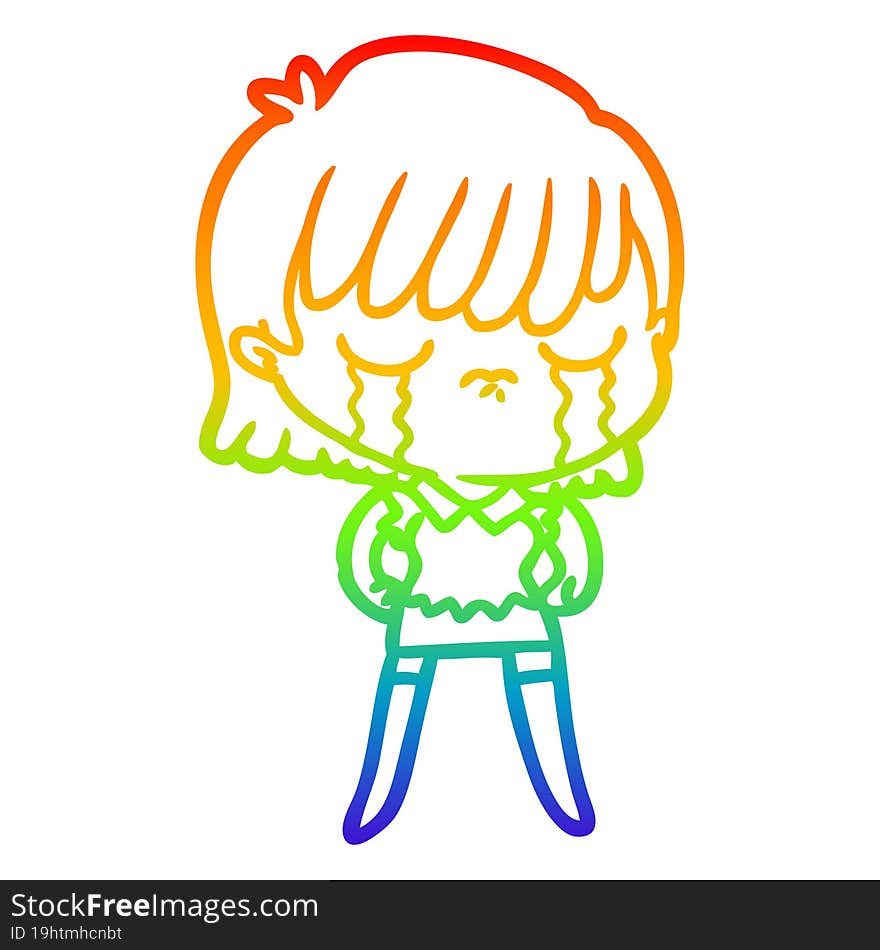 rainbow gradient line drawing of a cartoon woman crying