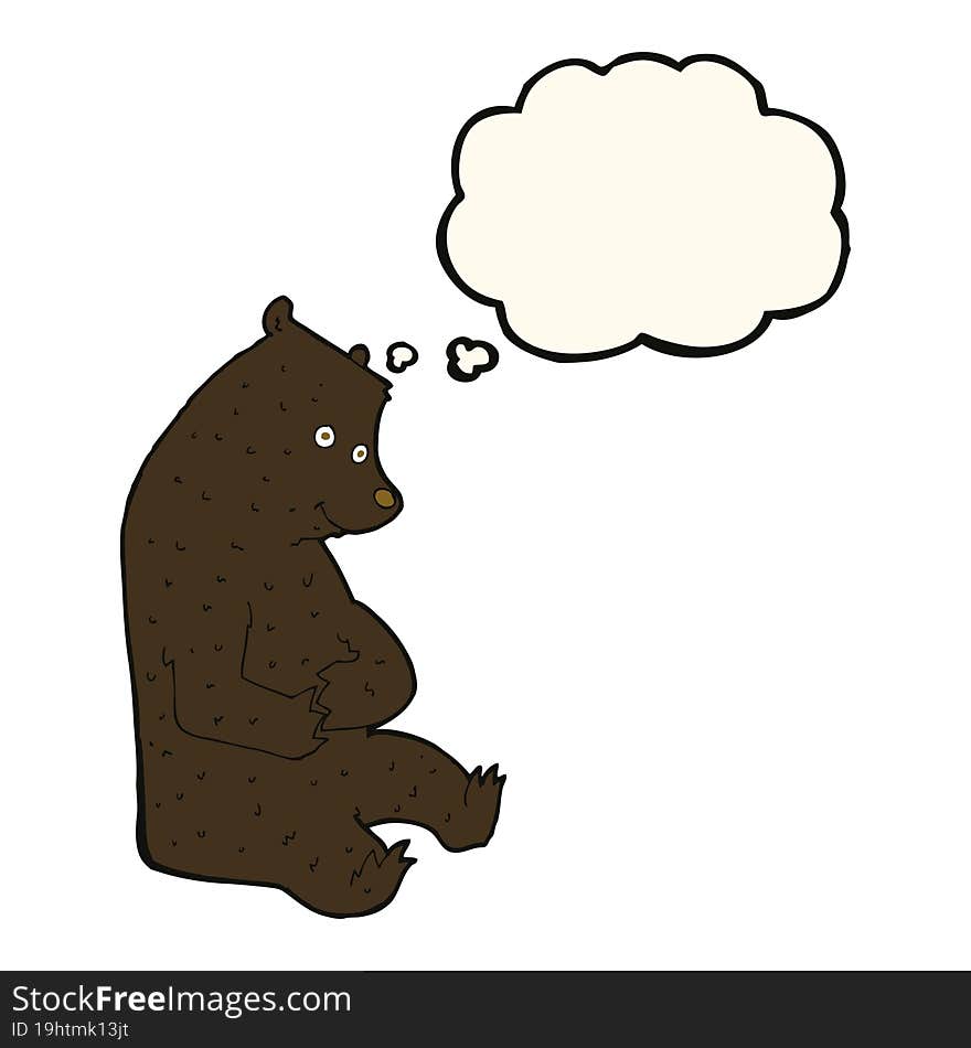 Cartoon Happy Black Bear With Thought Bubble