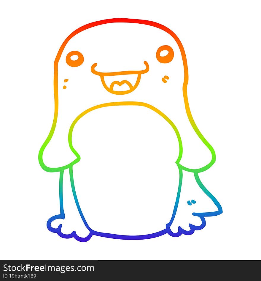 rainbow gradient line drawing cartoon penguin