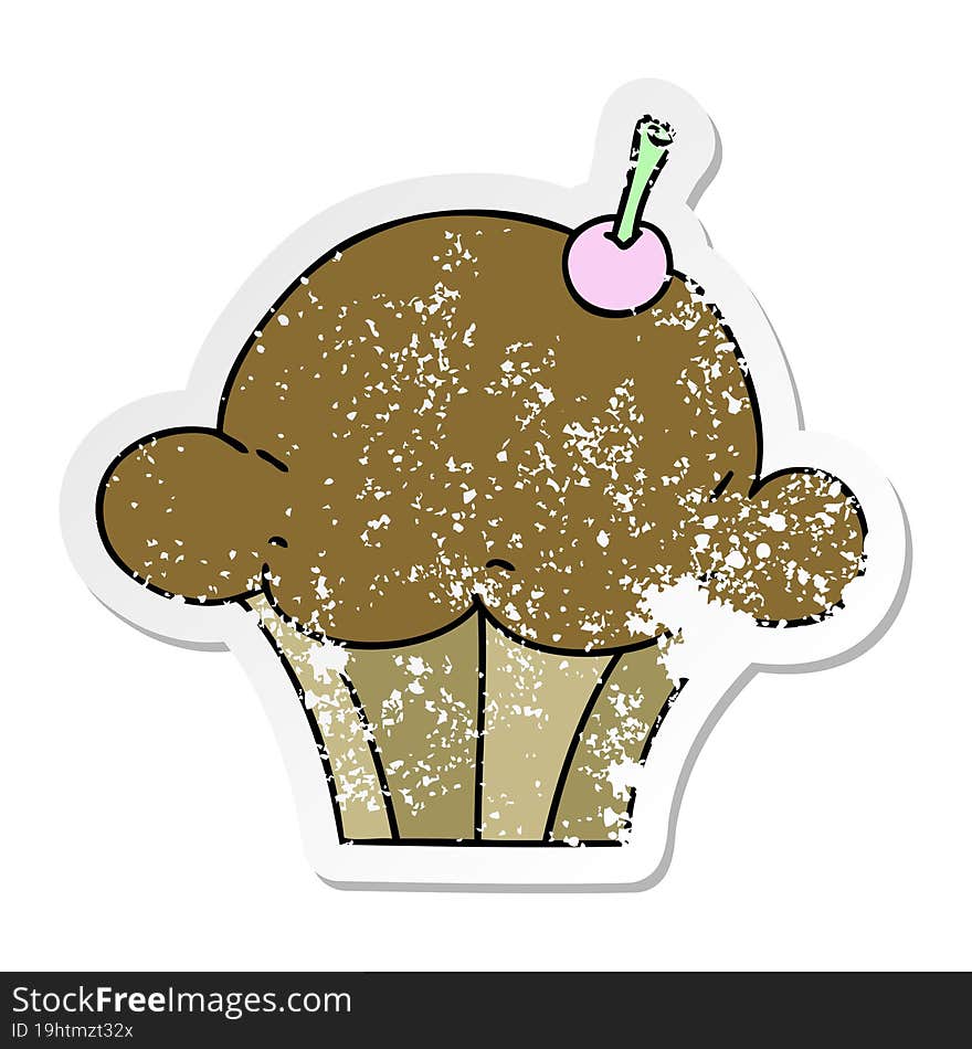 distressed sticker of a quirky hand drawn cartoon muffin