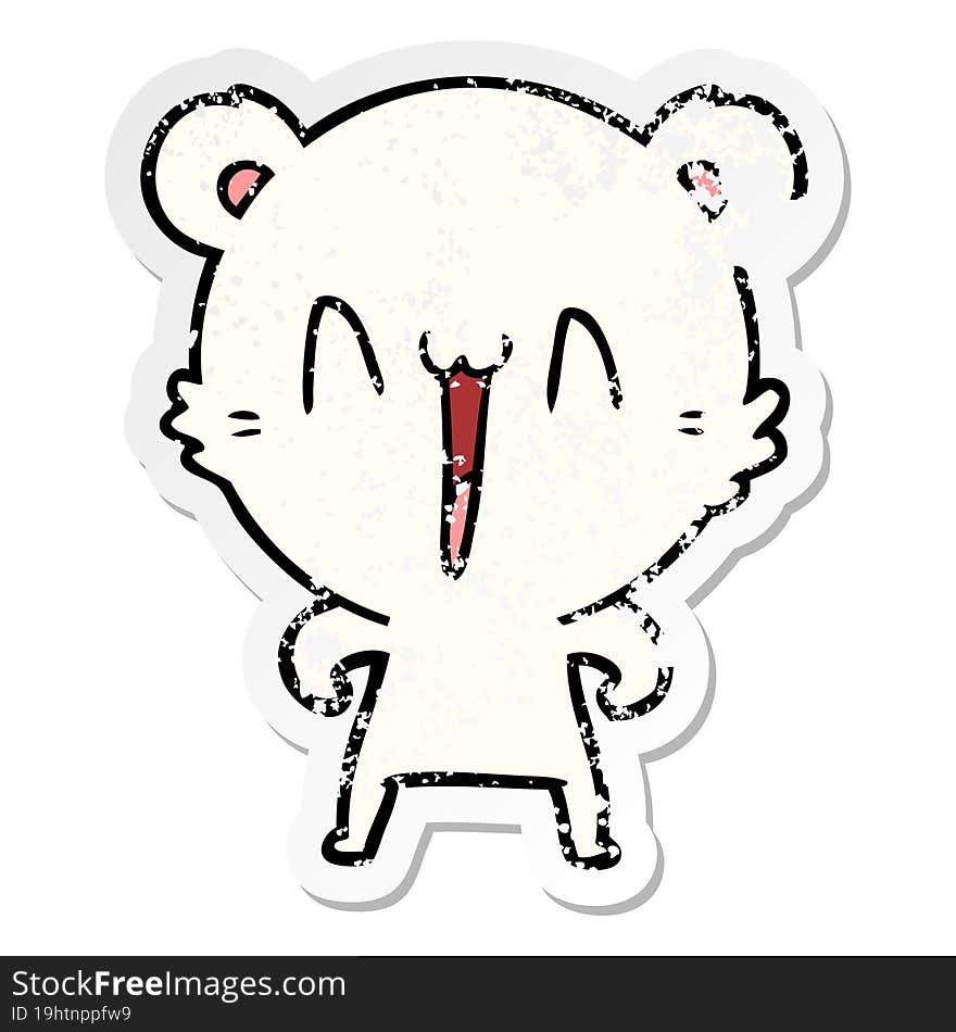 distressed sticker of a happy polar bear cartoon