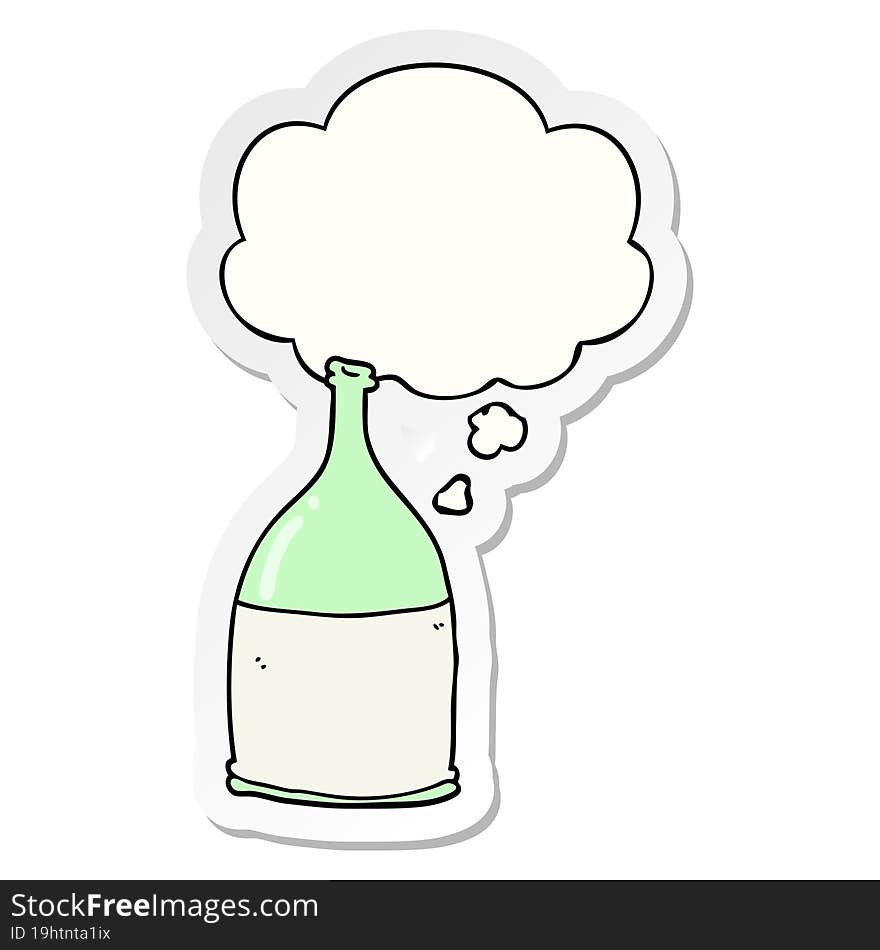 cartoon bottle and thought bubble as a printed sticker