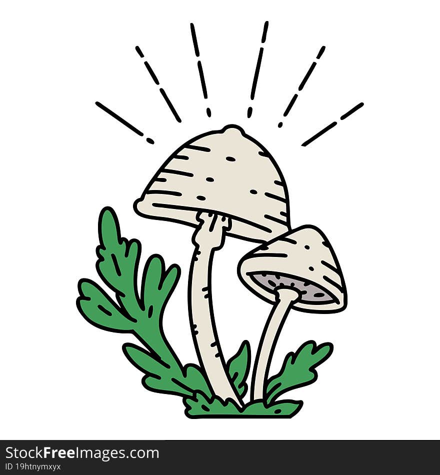 traditional tattoo style mushrooms