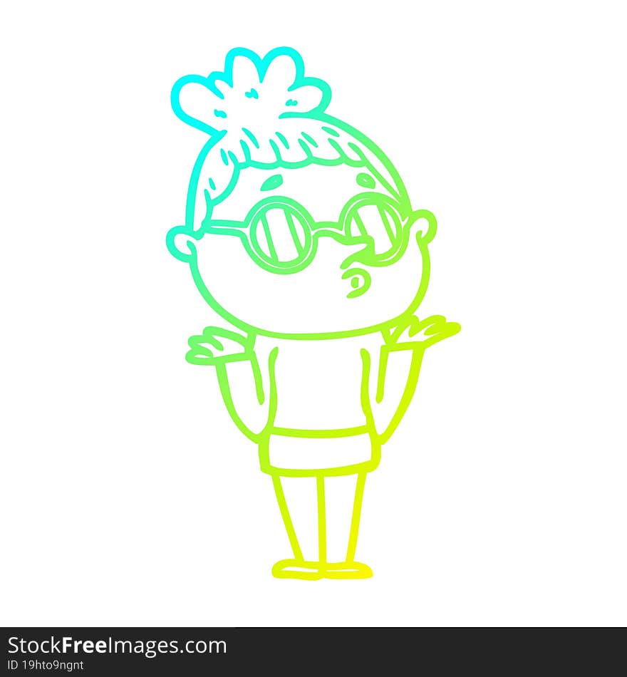 cold gradient line drawing cartoon woman wearing glasses