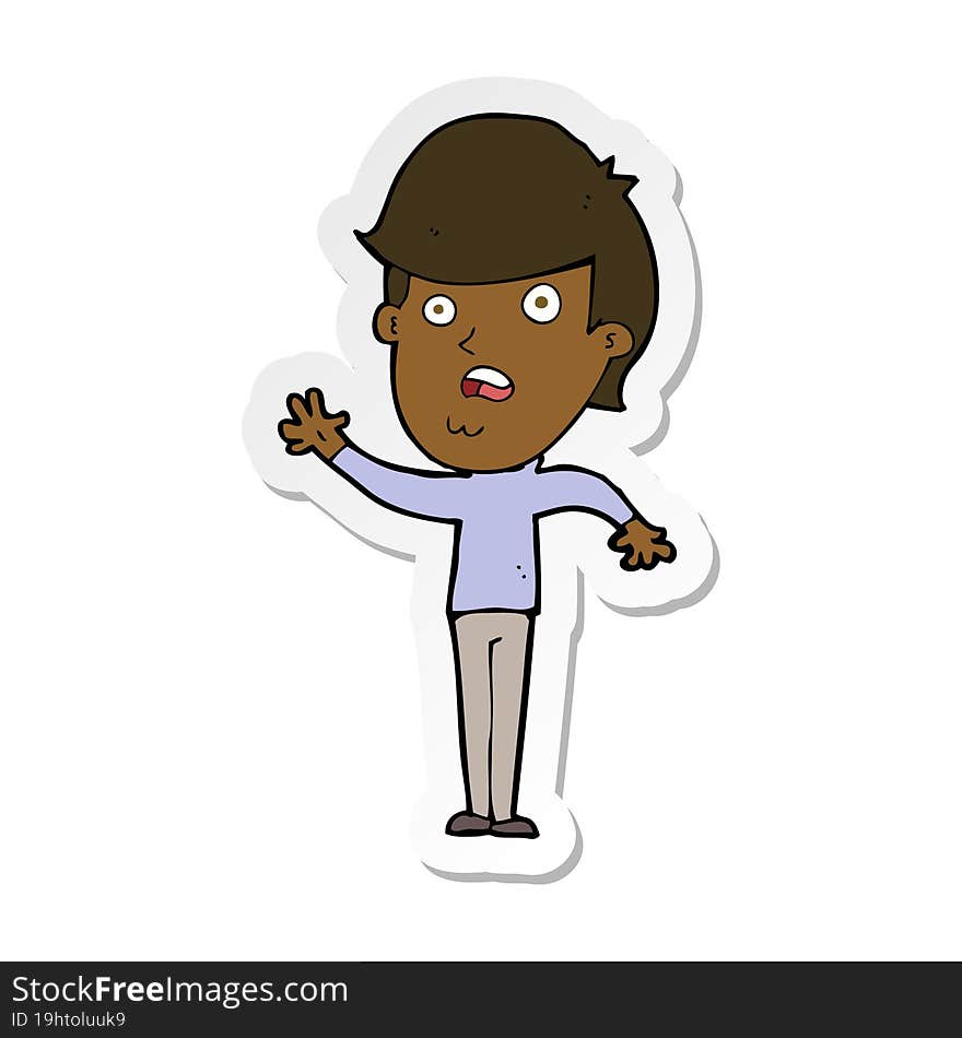 sticker of a cartoon unhappy boy