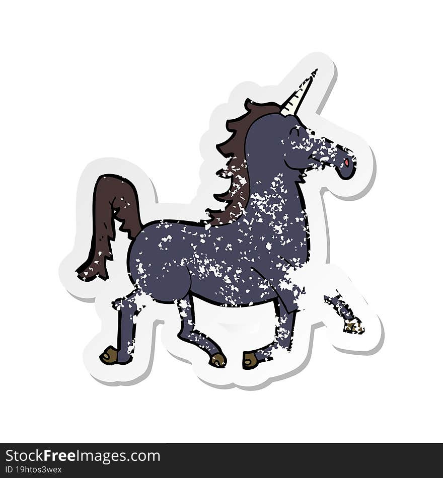 retro distressed sticker of a cartoon unicorn