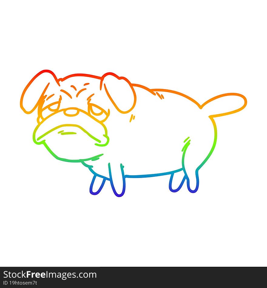 rainbow gradient line drawing cartoon unhappy pug dog