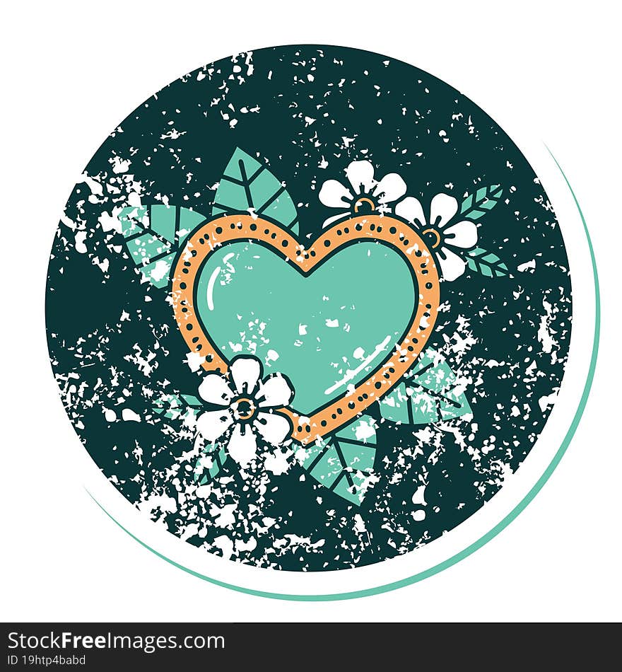 distressed sticker tattoo style icon of a botanical heart