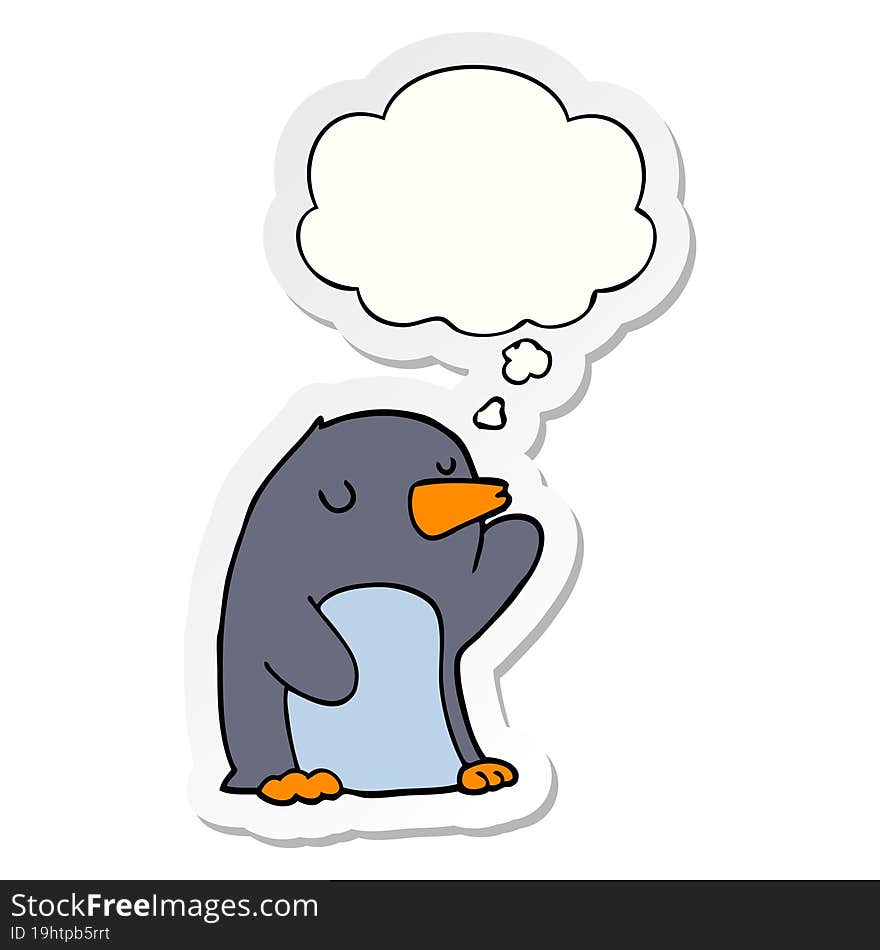 cartoon penguin and thought bubble as a printed sticker