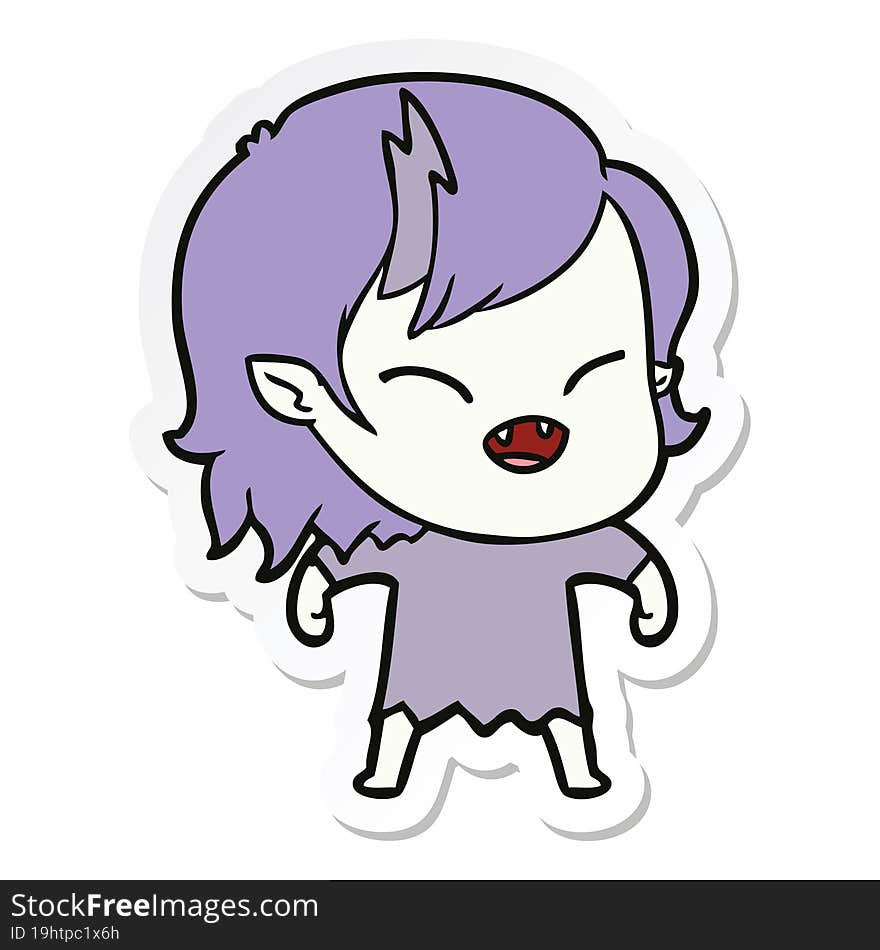 sticker of a cartoon laughing vampire girl