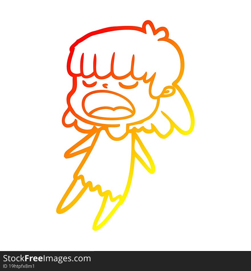 warm gradient line drawing of a cartoon woman talking loudly