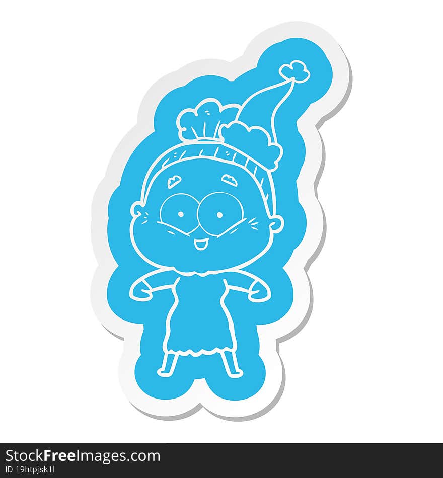 cartoon  sticker of a happy old woman wearing santa hat