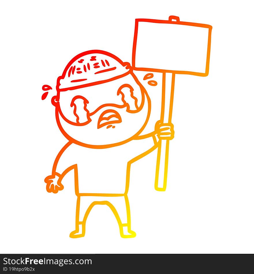 warm gradient line drawing cartoon bearded protester crying